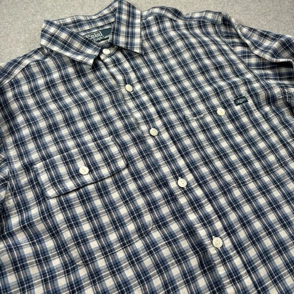 Polo Ralph Lauren Men's Button Up Shirt Linen‎ Cotton Blend Plaid Blue Size M - Picture 5 of 11